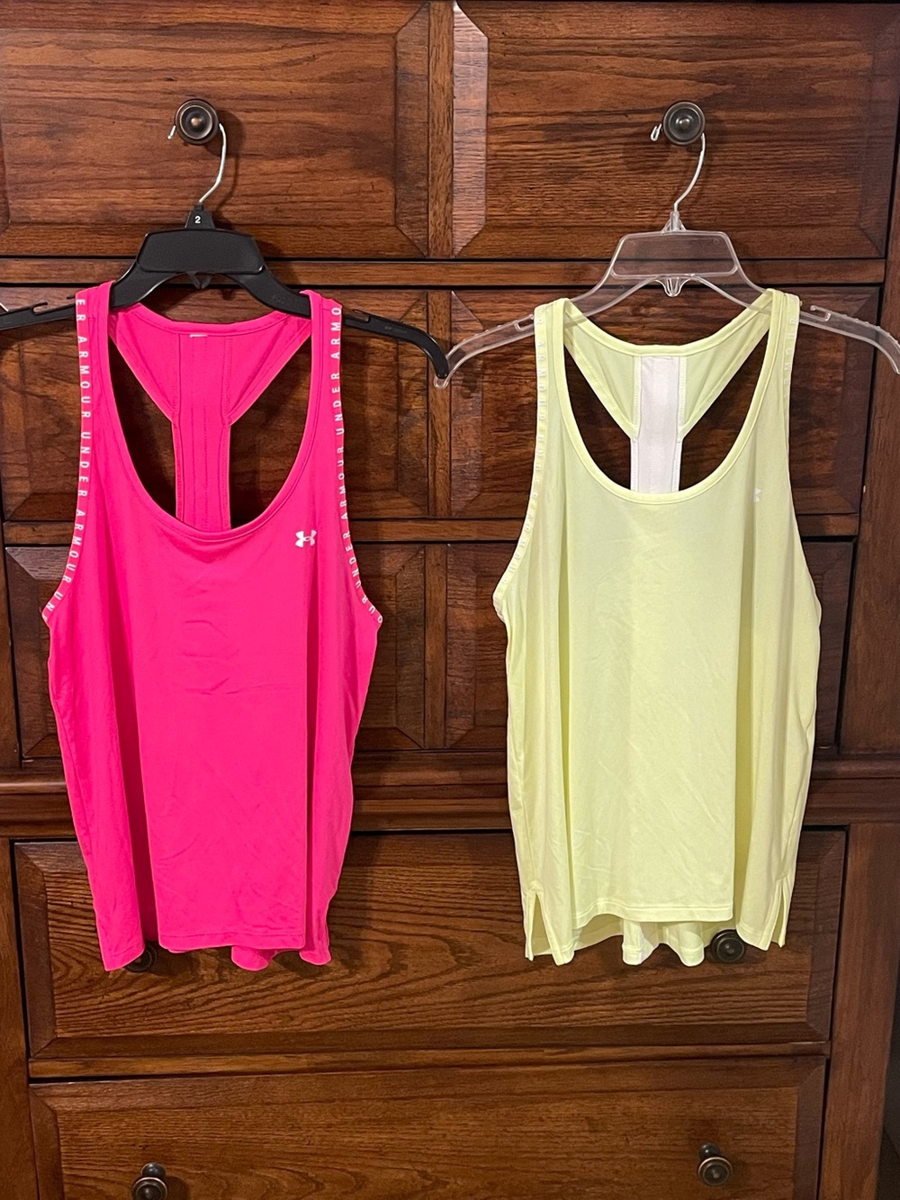 Under Armour Hot Pink & Pale Yellow Racerback Training Tanks (2)